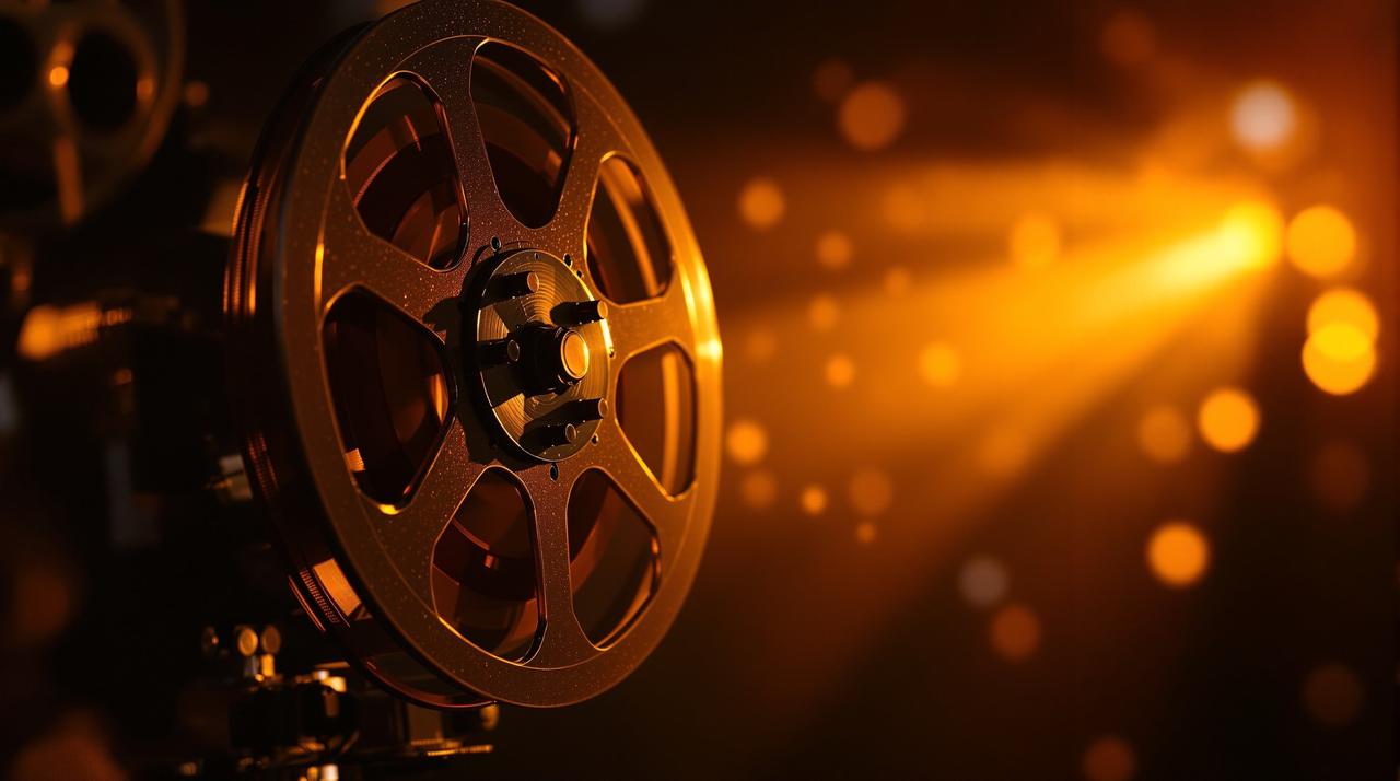 影视森林 - 经典影视作品放映室,怀旧老电影放映机投射温暖光芒
